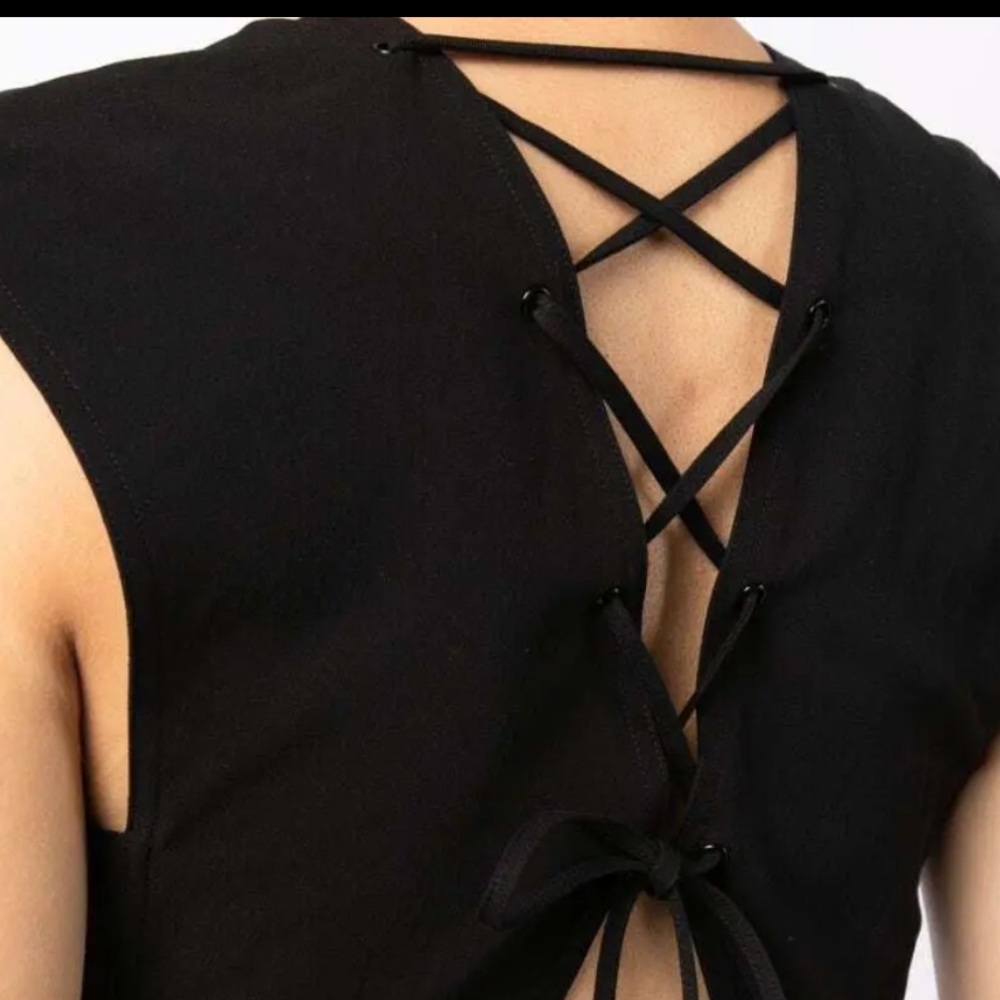 NWOT A.L.C. Amelie Black Cotton V-Neck Lace-Up Back Midi Dress Women’s Sz 8 - Picture 5 of 10